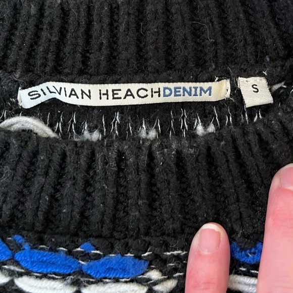 SILVIAN HEACH Crewneck Sweater Boxy Oversized Knit Woven Bouclé Black White Blue - Picture 5 of 14